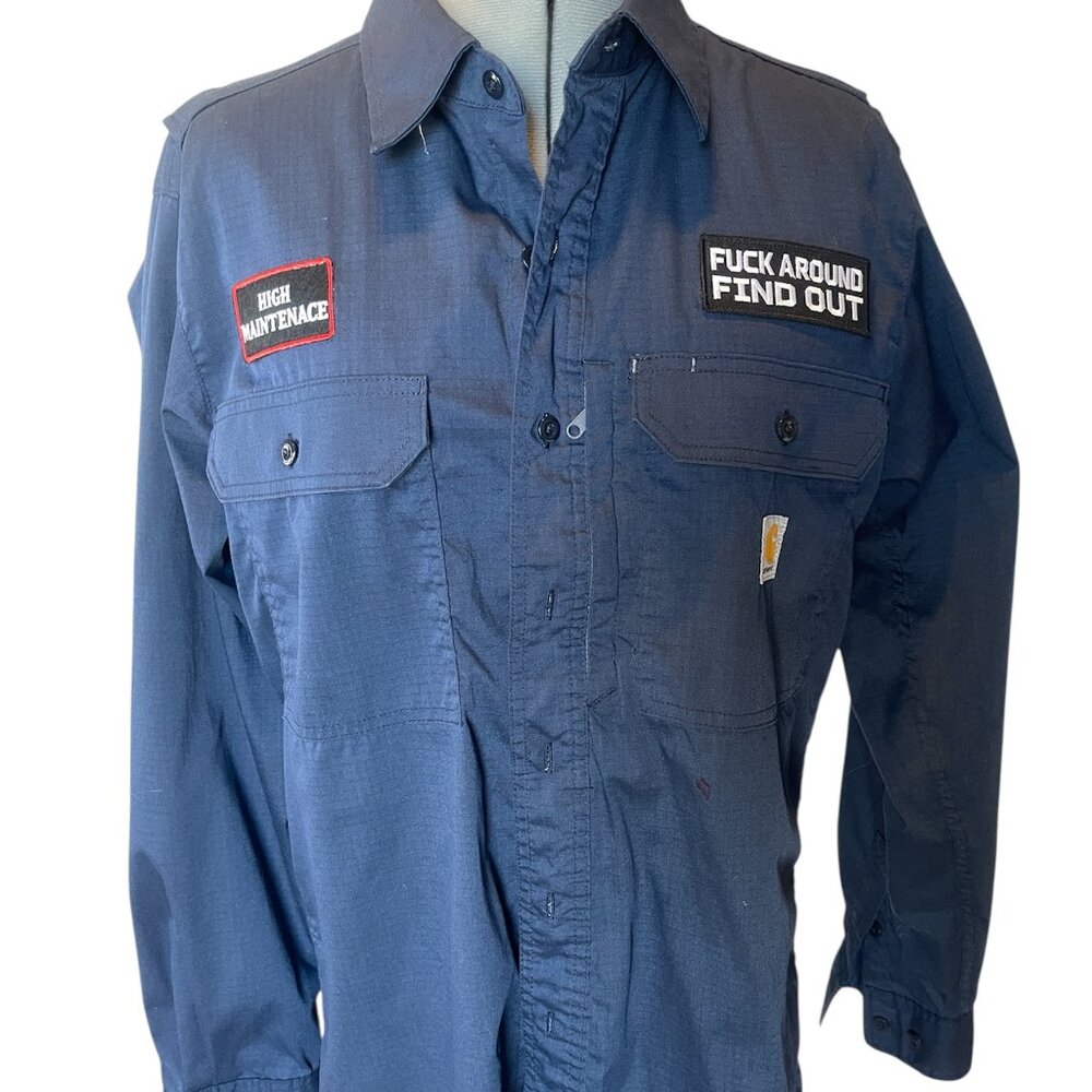 UPCYCLED - Carhartt Rugged Flex Long Sleeve Work Shirt - Navy Blue